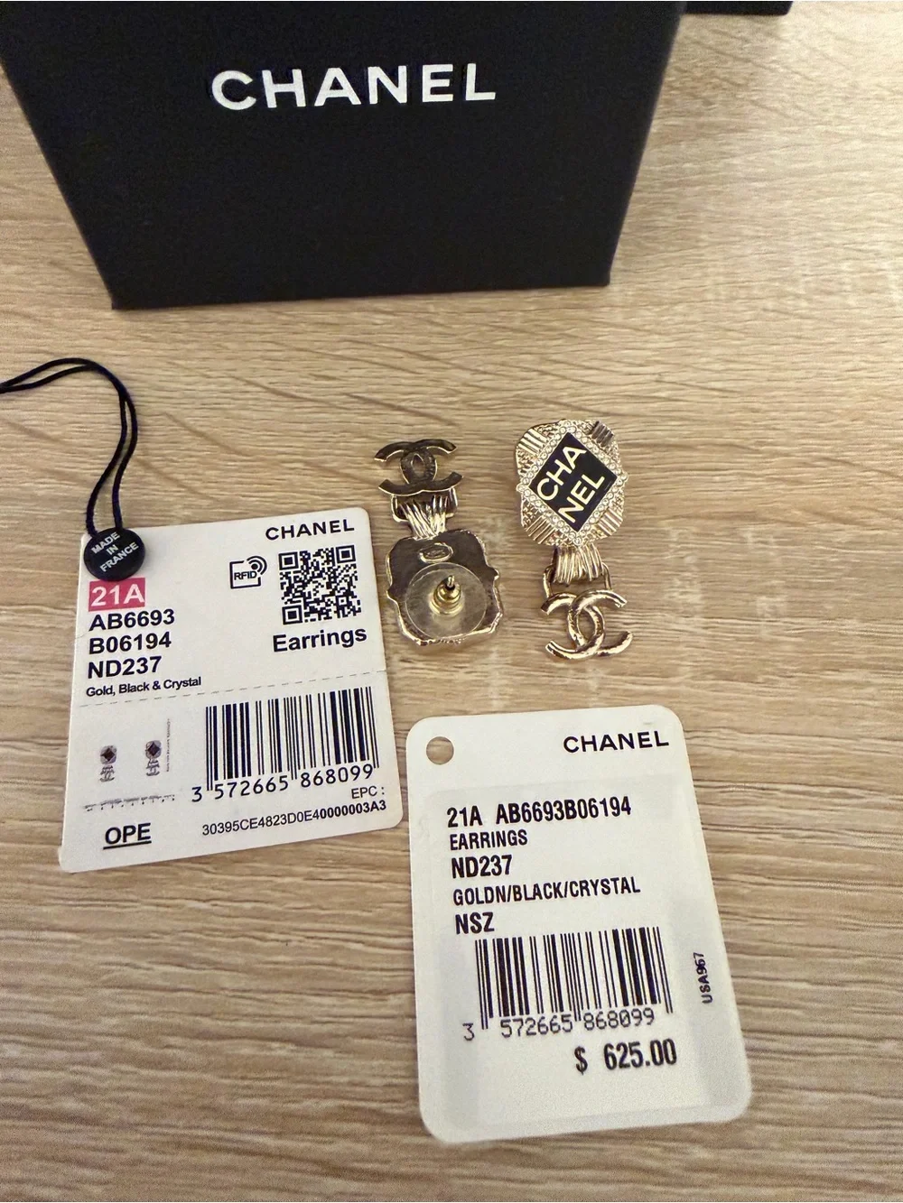 Authentic Chanel 2021 Strass & Resin CC Drop Earrings